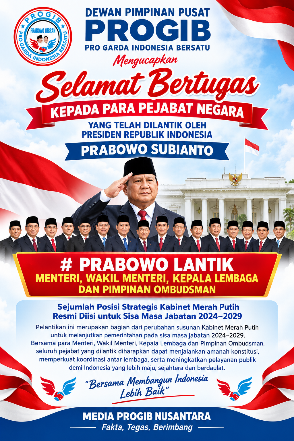 PRABOWO LANTIK MENTERI, WAKIL MENTERI, KEPALA LEMBAGA DAN PIMPINAN OMBUDSMAN